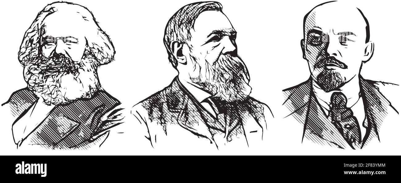 Marx, Engels and Lenin illustration on white background Stock Vector