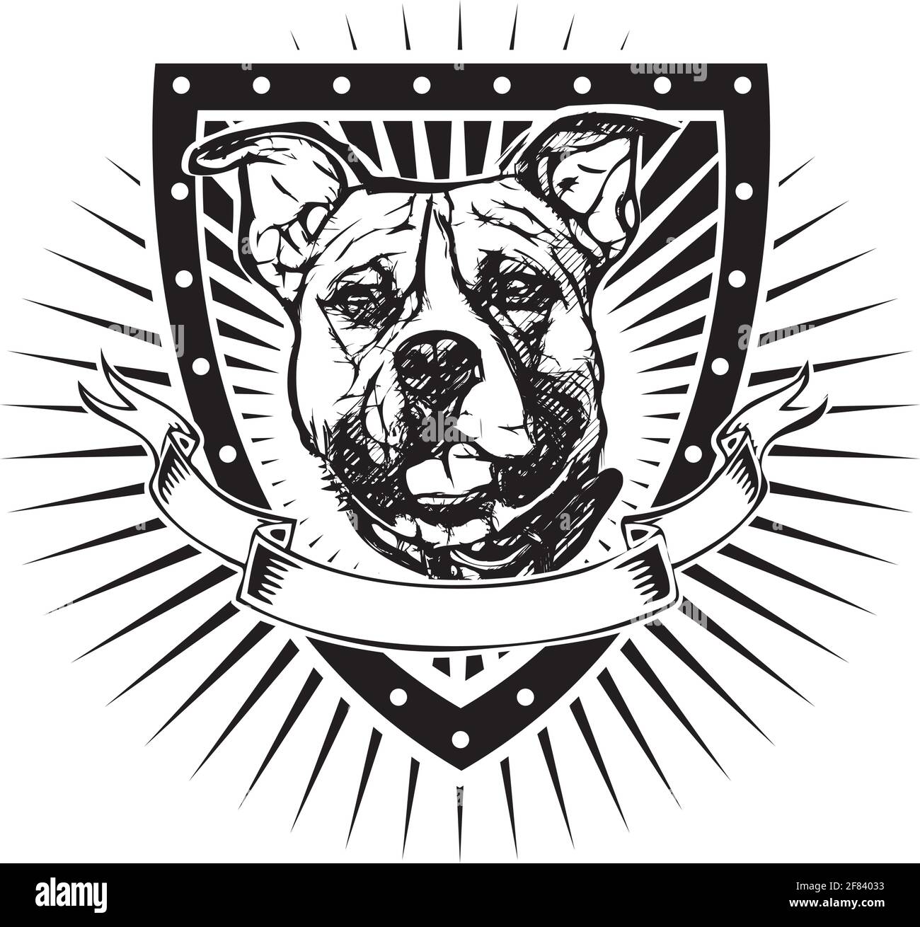 pit bull vector illustration on the shield Stock Vector