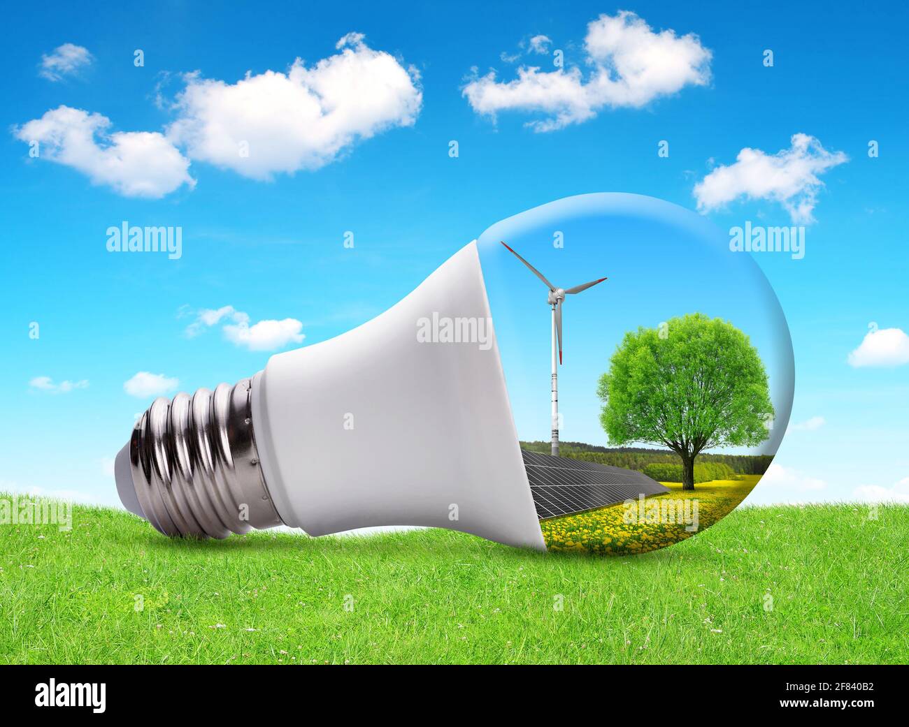 Wind Turbine And Solar Panel With Light Bulb
