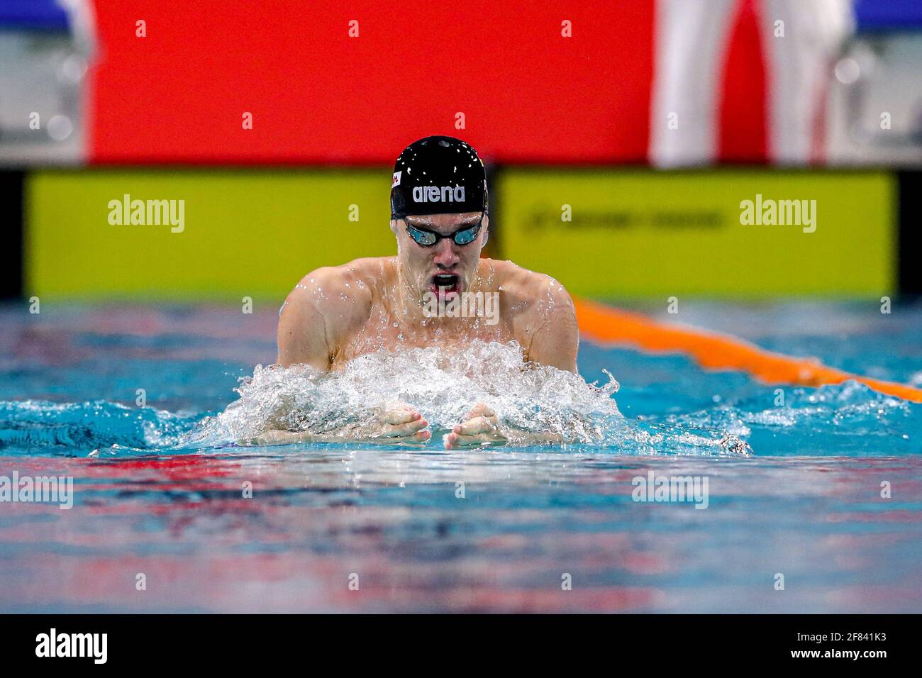 EINDHOVEN, NETHERLANDS - APRIL 11: Maximilian Pilger of Germany competing in the Men 200m Breaststroke finals during the Eindhoven Qualification Meet Stock Photo
