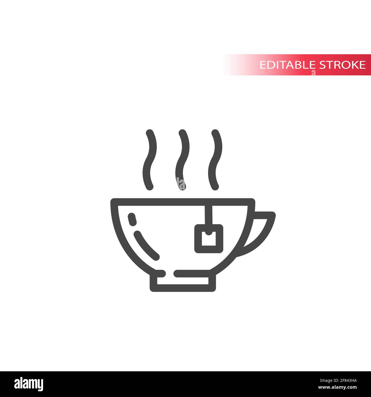 Tea hot cup or mug line vector icon. Outline, editable stroke. Stock Vector
