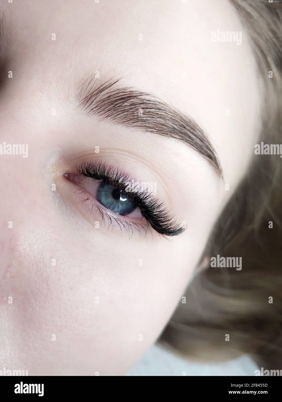 lash extension in beauty salon macro eye Stock Photo Alamy