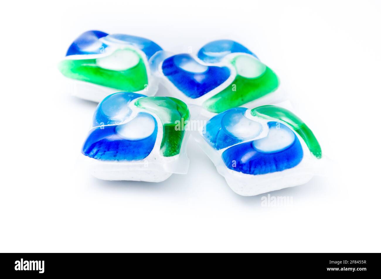 A closeup shot of dishwasher tablets isolated on white background Stock