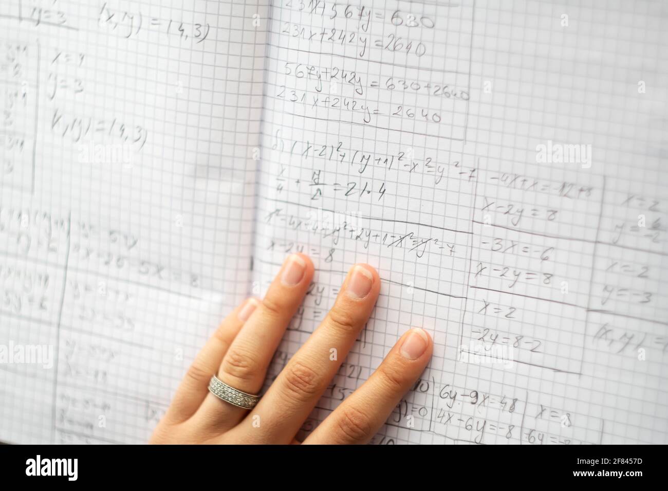 Solving system of equations., close up photo Stock Photo