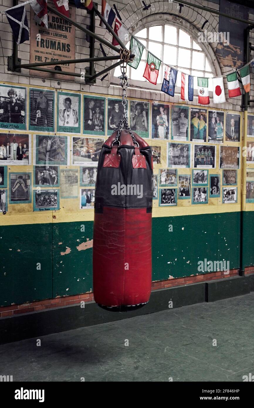 Punch bag at at Repton Boxing club in east London, England Stock Photo