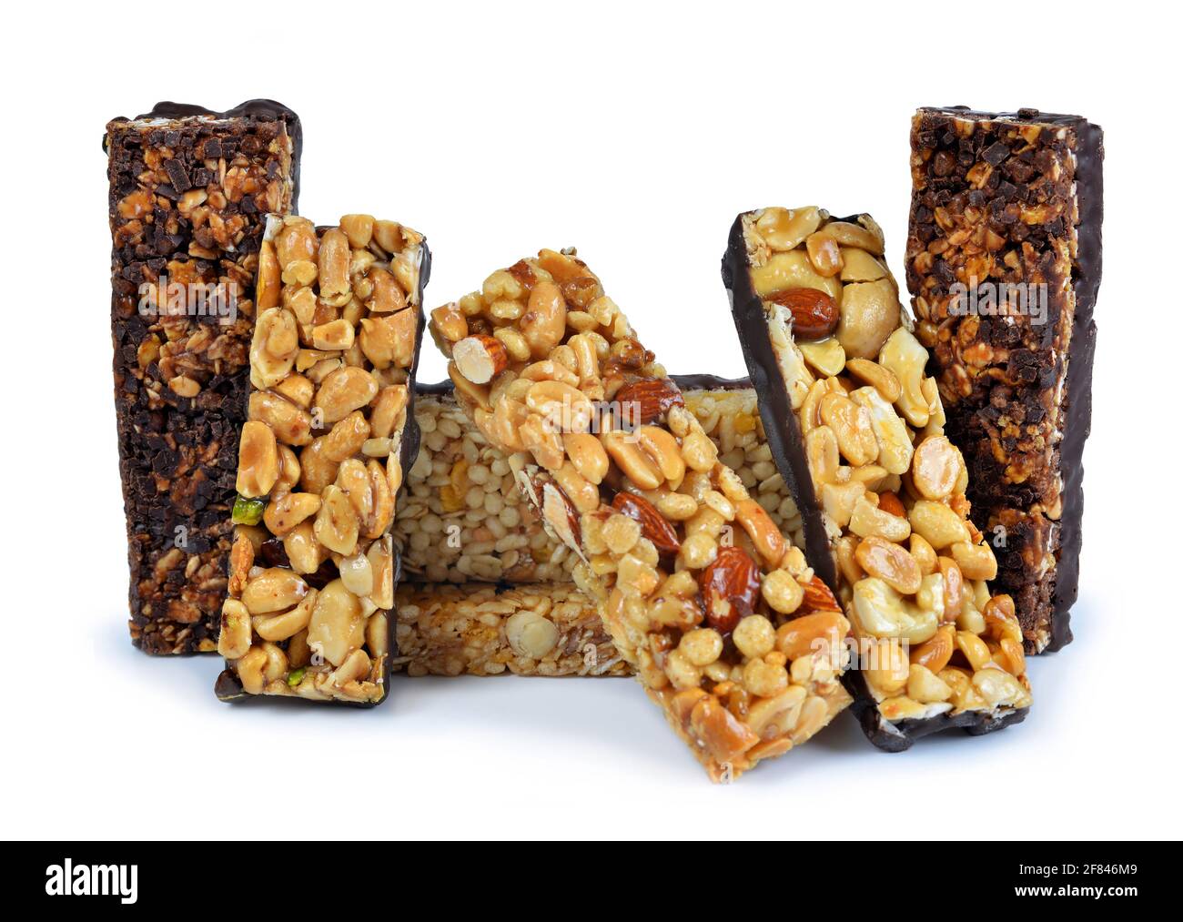 Chocolate Muesli Bars isolated on white background Stock Photo Alamy