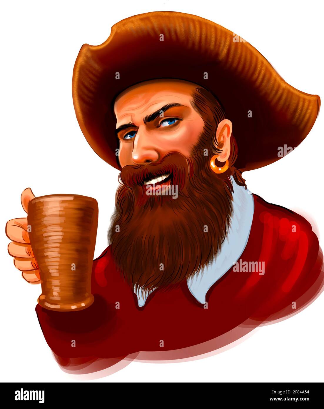 Pirate captain drinking beer. Digital illustration Stock Photo - Alamy