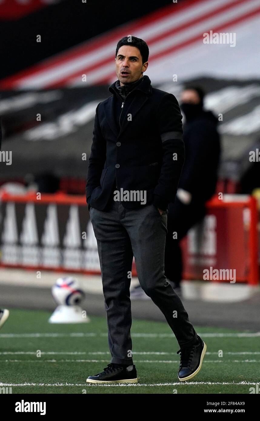 Sheffield, UK. 11th Apr, 2021. Mikel Arteta manager of Arsenal during the Premier League match at Bramall Lane, Sheffield. Picture credit should read: Andrew Yates/Sportimage Credit: Sportimage/Alamy Live News Stock Photo