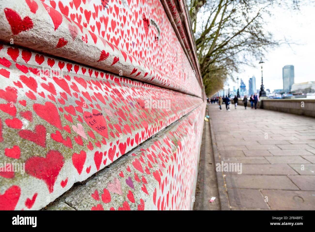 11 April 2021, London, UK - The National COVID Memorial Wall on the South Bank Stock Photo