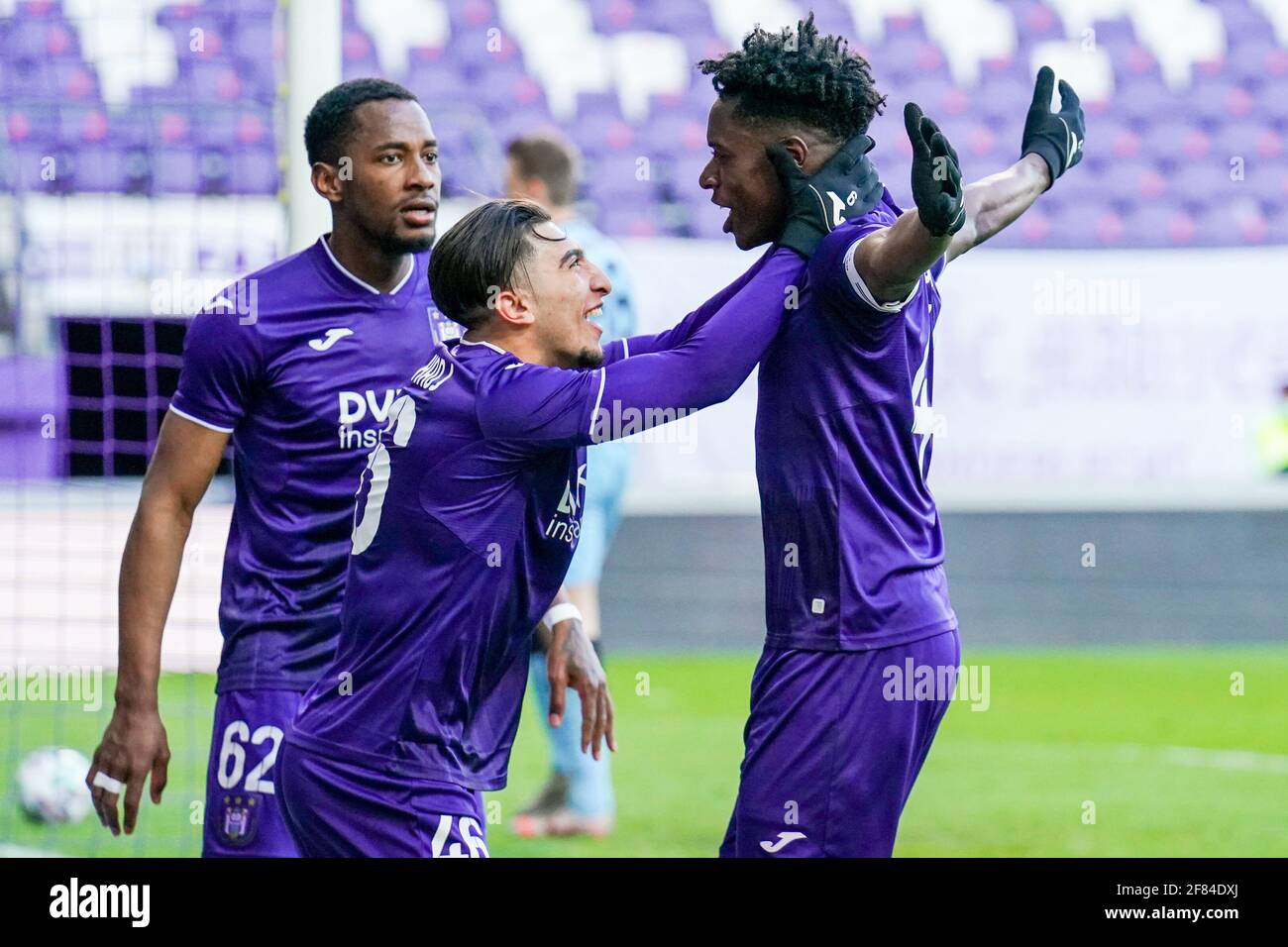 ANDERLECHT, BELGIUM - APRIL 11: 2-1 RSC Anderlecht, goal by Albert Sambi  Lokonga of RSC Anderlecht during the Jupiler Pro League match between RSC  And Stock Photo - Alamy