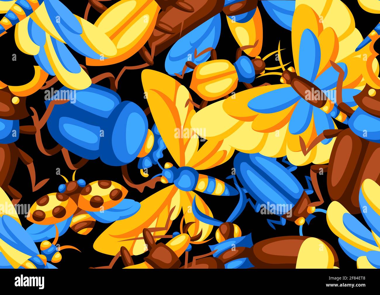 Seamless pattern with insects. Stylized butterflies, beetles and dragonflies. Stock Vector