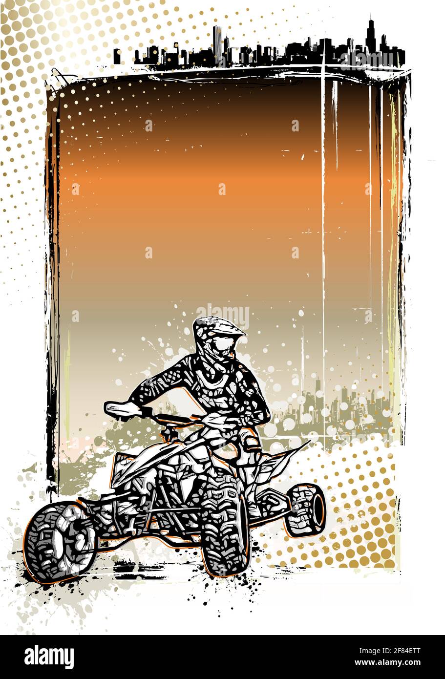 quad bike illustration on grungy background Stock Vector