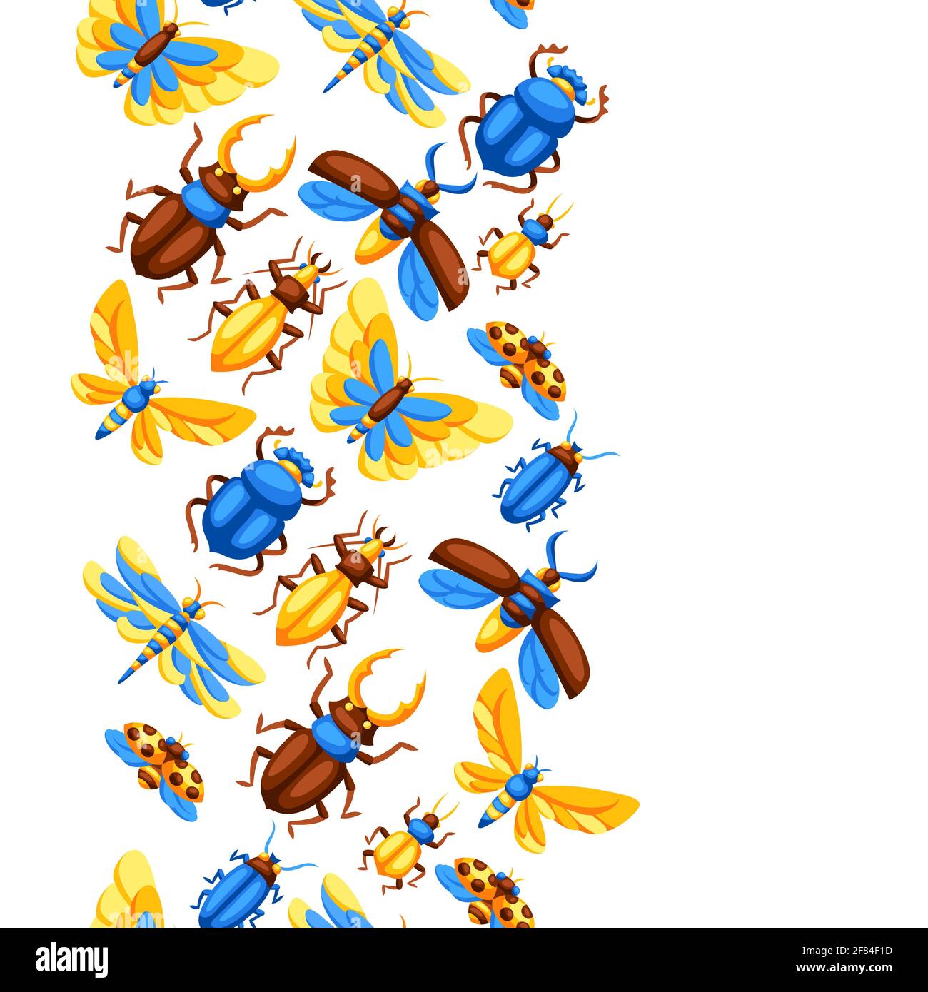 Seamless pattern with insects. Stylized butterflies, beetles and dragonflies. Stock Vector