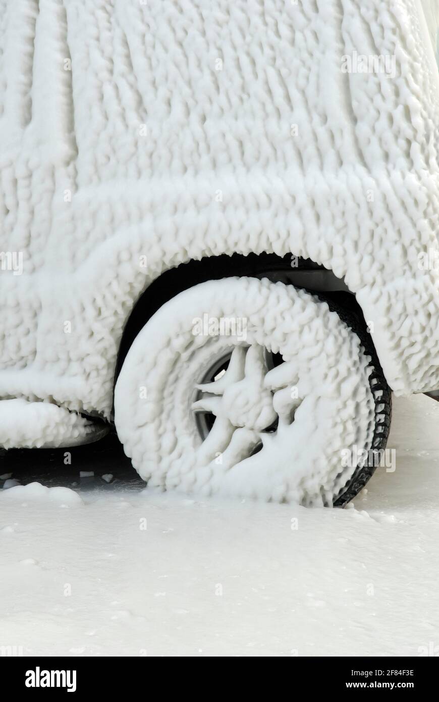 Car covered with ice, ice sheet, ice shield, Lake Geneva, Versoix, Canton Geneva, Switzerland Stock Photo