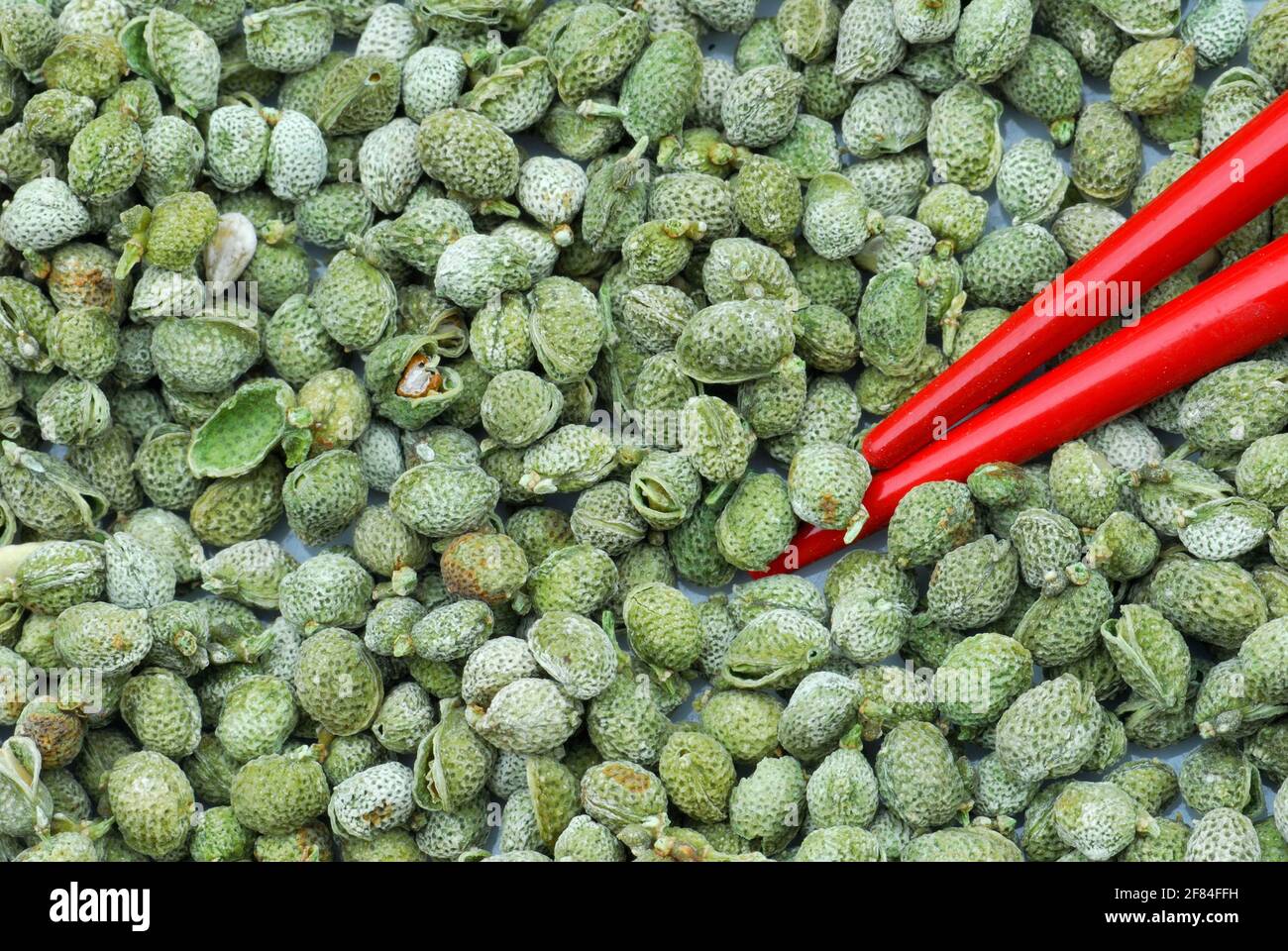 Sichuan pepper (Zanthoxylum nitidum) , peppercorns and chopsticks, ryomenshin, peppercorns Stock Photo
