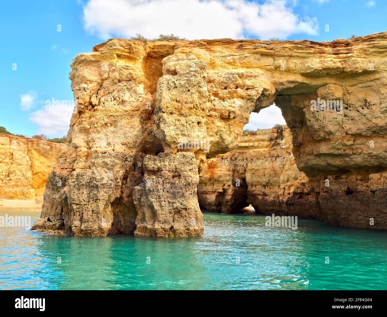 Beautiful grotto or cave seen on a boat trip from Albufeira to Bengadil at the Algarve coast of Portugal Stock Photo