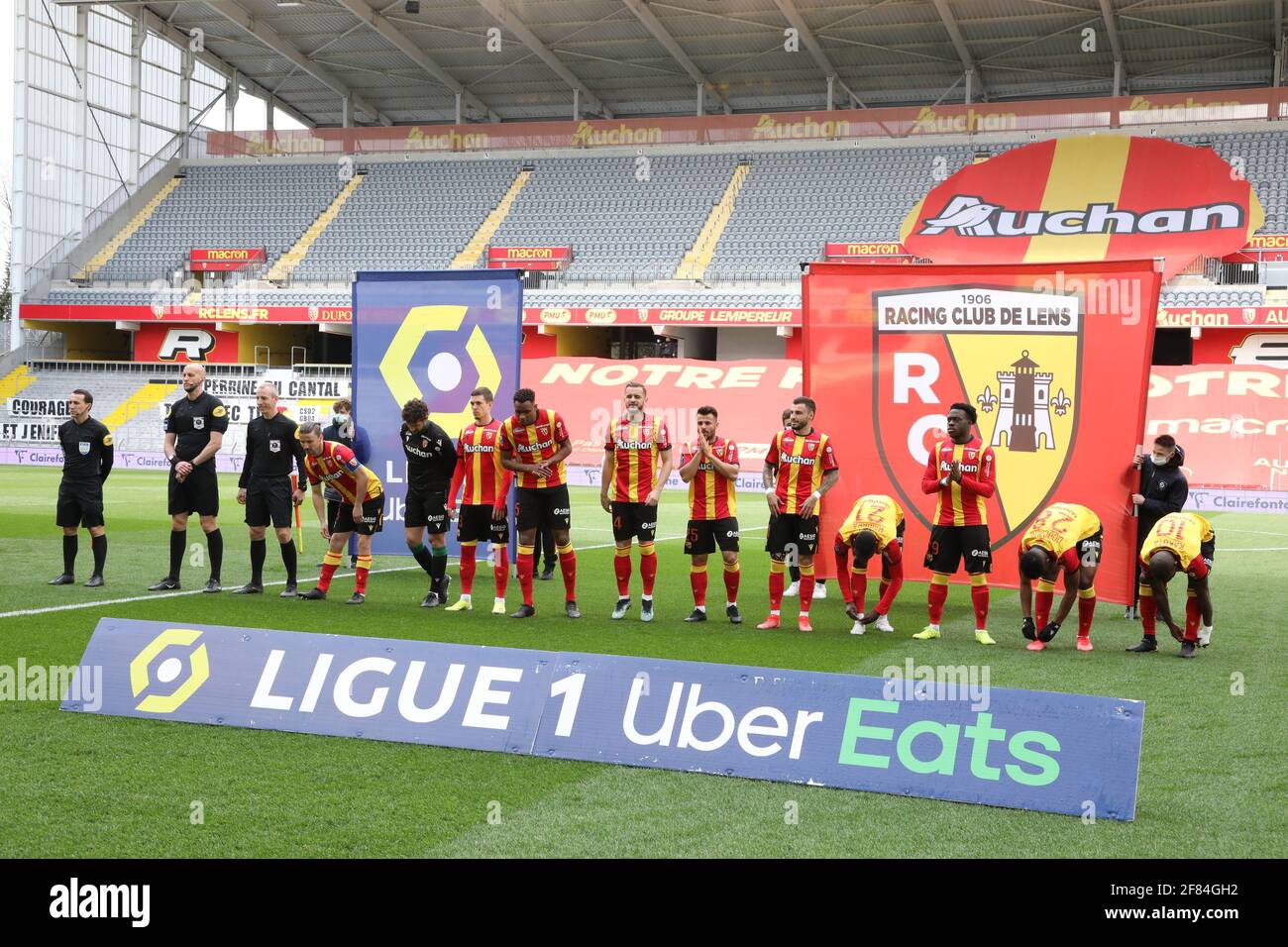 Lens, France. 11th Apr, 2021. Presentation team RC Lens before match during  the French championship Ligue 1 football match between RC Lens and FC  Lorient on April 11, 2021 at Bollaert-Delelis stadium
