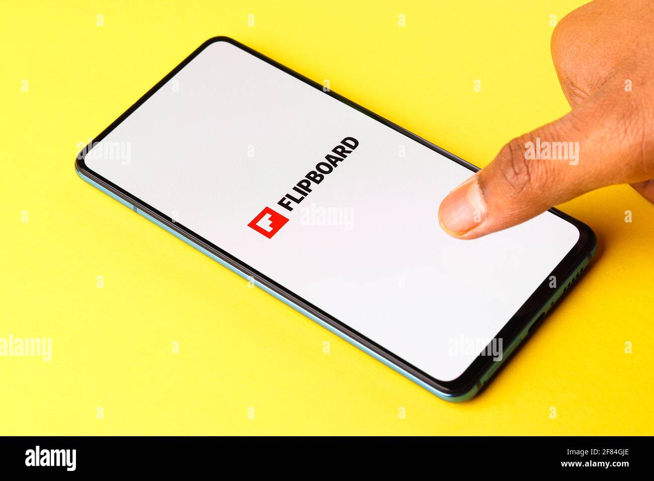 Assam, india - April 10, 2021 : Flipboard logo on phone screen stock image. Stock Photo