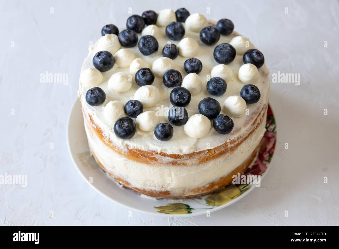 Victoria Sponge Cake with Mascarpone Cream and Blueberries Stock Photo ...