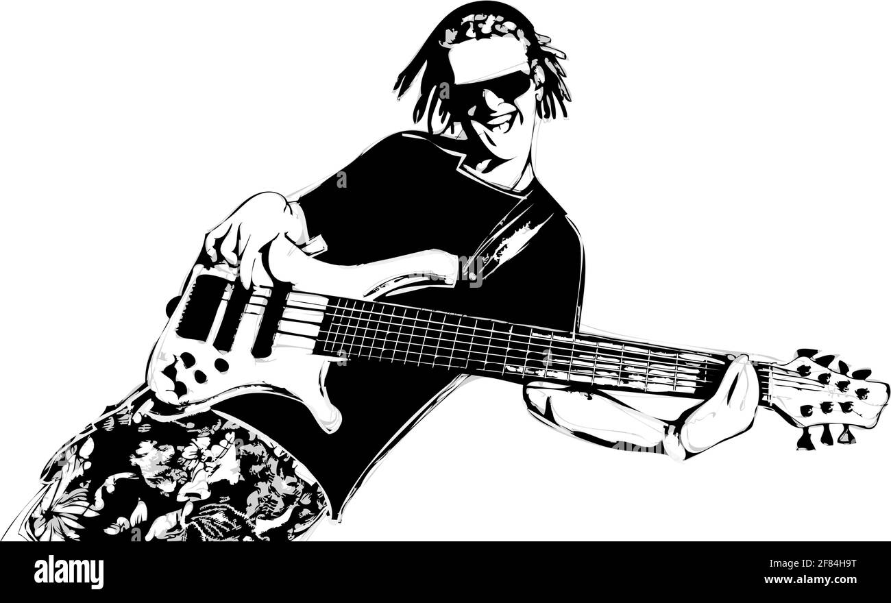 Illustration of guitarist with dreadlocks Stock Vector