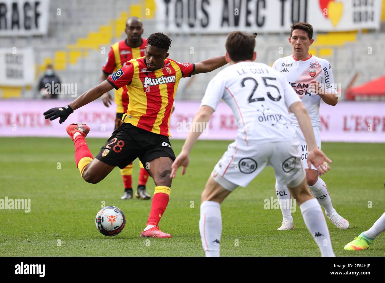 Lens, France. 11th Apr, 2021. Shoot Doucoure 28 RC Lens during the French  championship Ligue 1 football match between RC Lens and FC Lorient on April  11, 2021 at Bollaert-Delelis stadium in