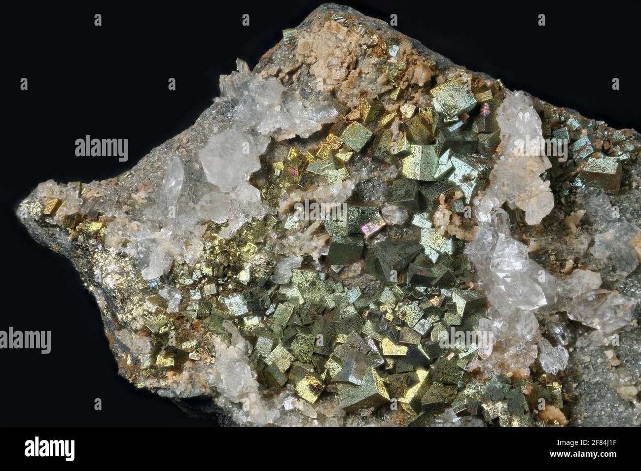 Pyrite in cubic form, location Saalfelder Feengrotten, Thuringia Stock Photo