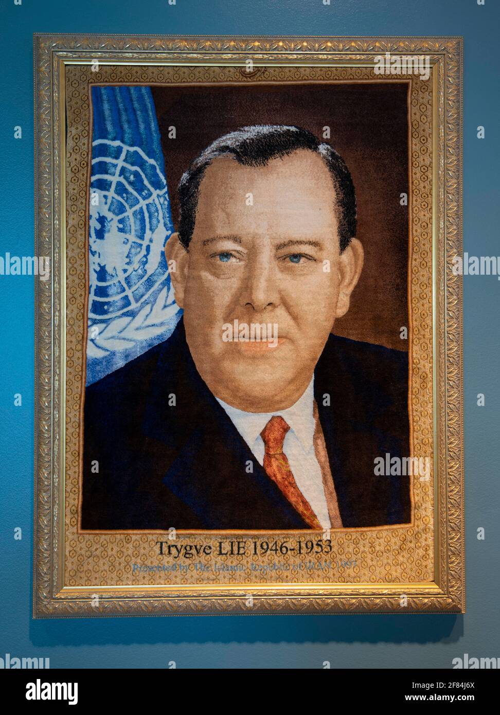 Portrait Trygve Halvdan Lie, Ehemaliger Generalsekretaer der Vereinten Nationen, Hauptquartier der Vereinten Nationen, UNO-Hauptquartier, United Stock Photo