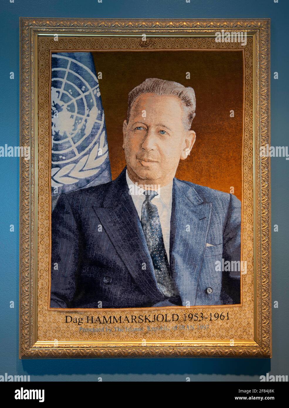 Portrait Dag Hammarskjoeld, Ehemaliger Generalsekretaer der Vereinten Nationen, Hauptquartier der Vereinten Nationen, UNO-Hauptquartier, United Stock Photo
