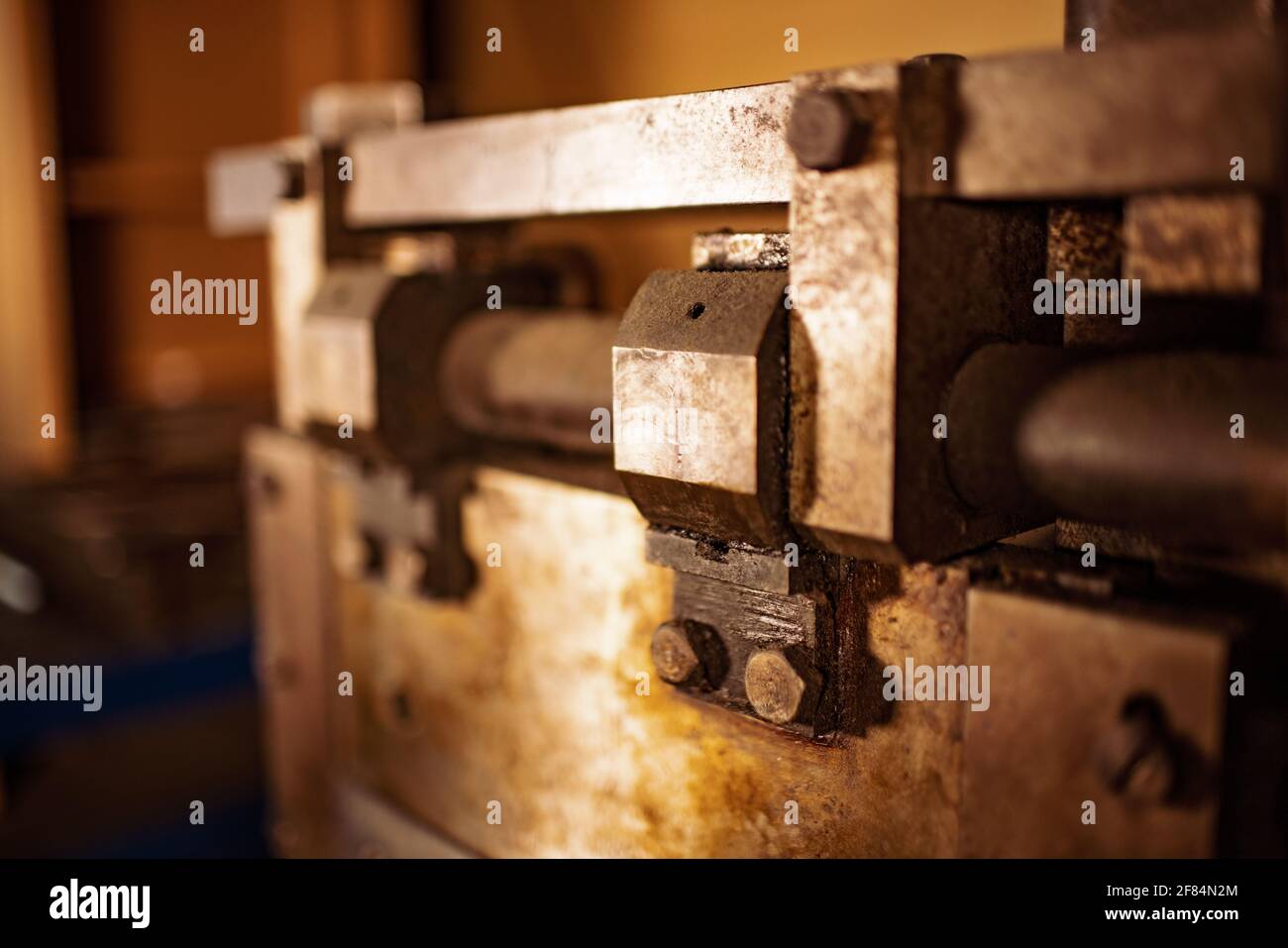 Guillotine machine closeup rusty metal massive parts Stock Photo Alamy