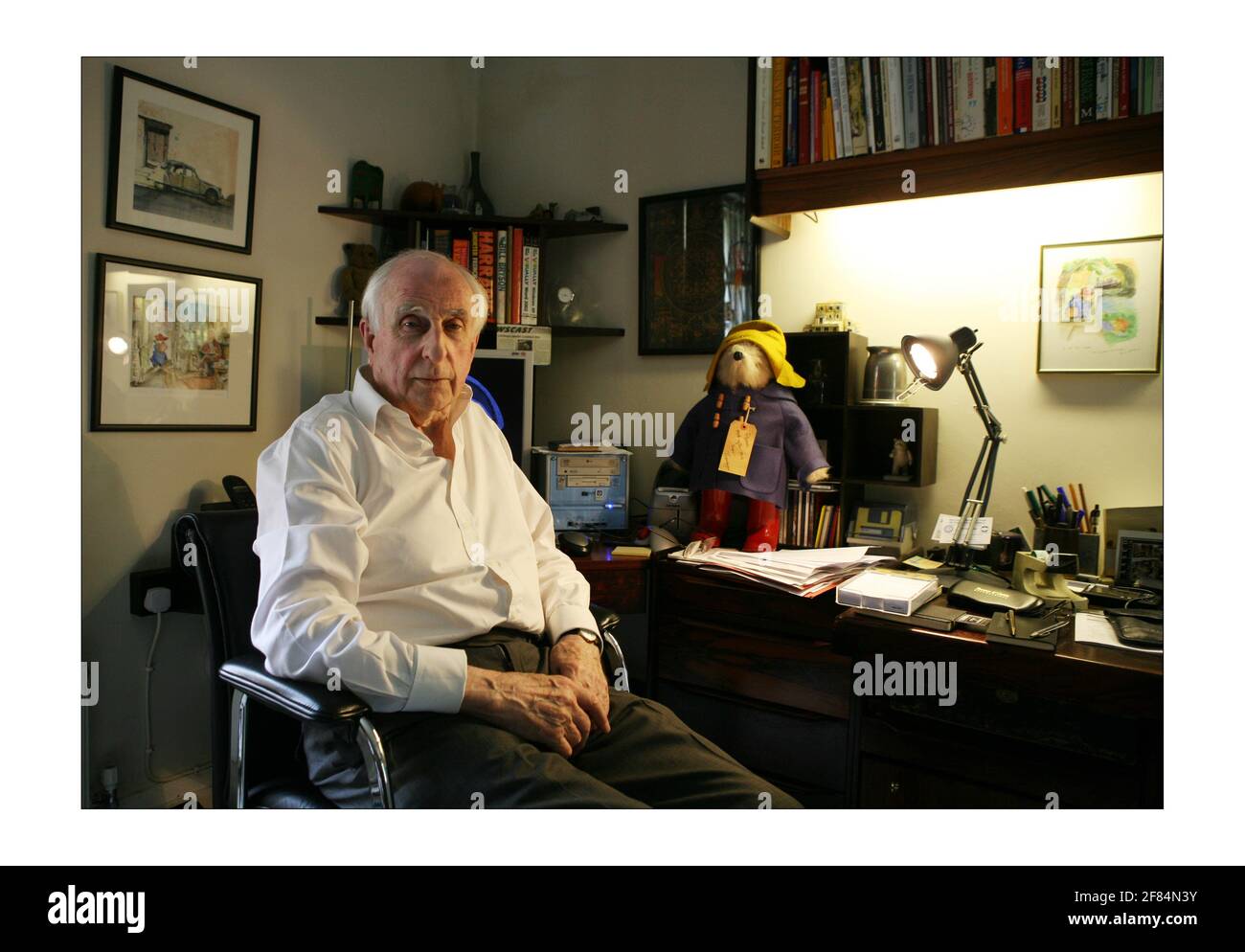 Michael Bond the creator of Paddington Bear at home in London. Paddington Bear is 50 years old in 2008photograph by David Sandison The Independent Stock Photo