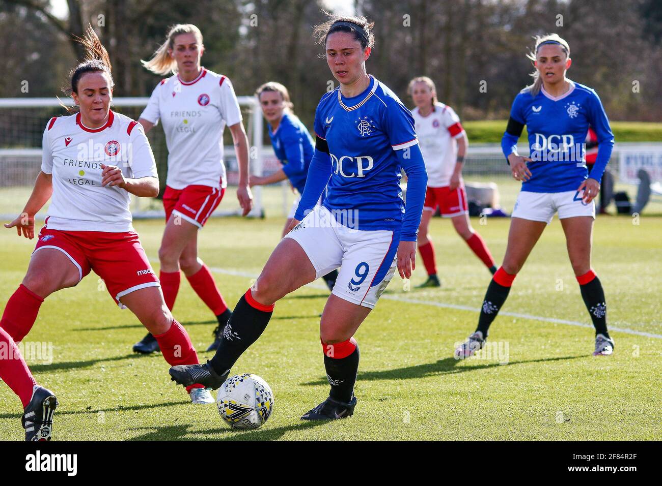 Glasgow, UK. 11th Apr, 2021. Zoe Ness (#9) of Rangers Women FCduring the Scottish Building Society SWPL1 Fixture Rangers FC vs Spartans FC at Rangers Training Centre, Glasgow, 11/04/2021 | Images courtesy of www.collargeimages.co.uk Credit: Colin Poultney/Alamy Live News Stock Photo