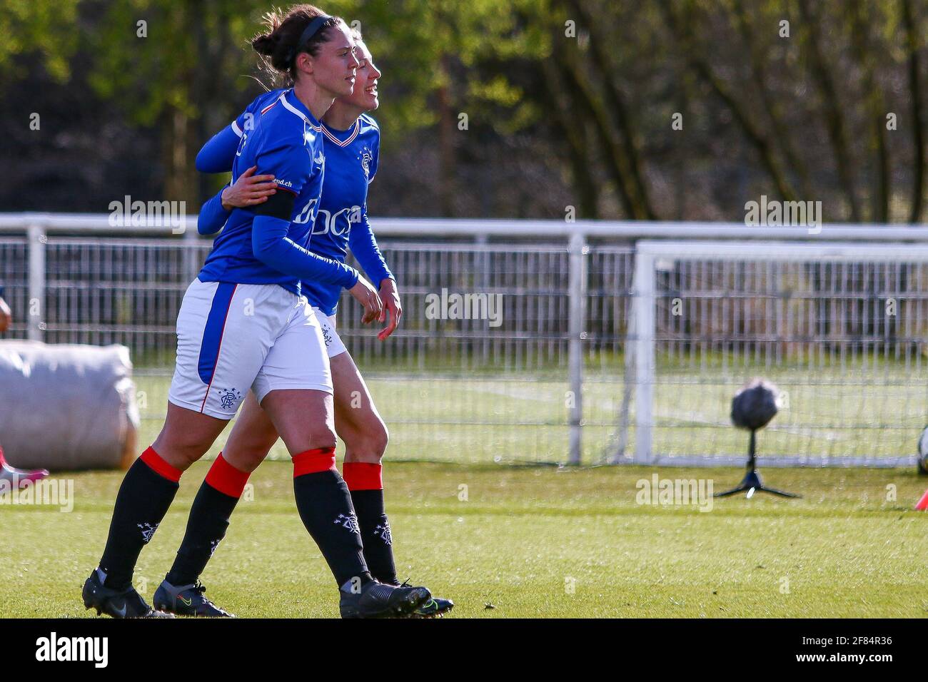 Glasgow, UK. 11th Apr, 2021. Zoe Ness (#9) of Rangers Women FC celebrates her goal during the Scottish Building Society SWPL1 Fixture Rangers FC vs Spartans FC at Rangers Training Centre, Glasgow, 11/04/2021 | Images courtesy of www.collargeimages.co.uk Credit: Colin Poultney/Alamy Live News Stock Photo