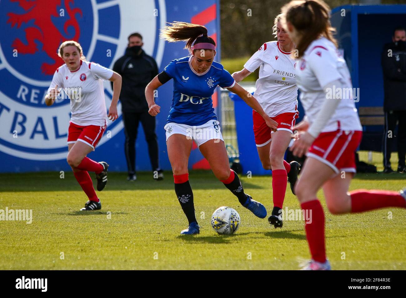 Glasgow, UK. 11th Apr, 2021. Kirsten Reilly (#8) of Rangers Women FC on the ball during the Scottish Building Society SWPL1 Fixture Rangers FC vs Spartans FC at Rangers Training Centre, Glasgow, 11/04/2021 | Images courtesy of www.collargeimages.co.uk Credit: Colin Poultney/Alamy Live News Stock Photo