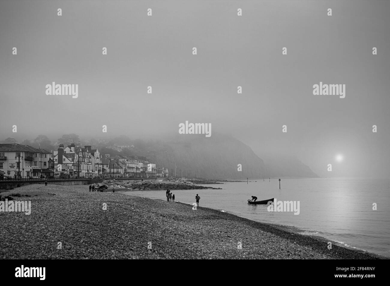 Sidmouth in the Isle of Wight on a foggy morning Stock Photo