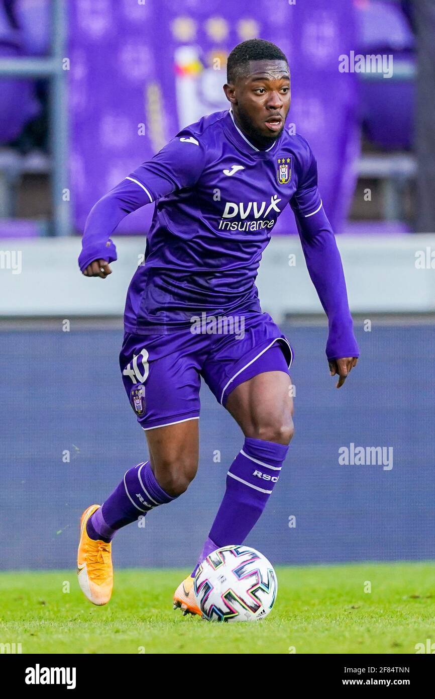 BRUSSELS, BELGIUM - December 08: Jeremy Doku of Anderlecht and Francis  Amuzu of Anderlecht look dejected after the Jupiler Pro League match day 18  between Rsc Anderlecht vs Sporting Charleroi on December