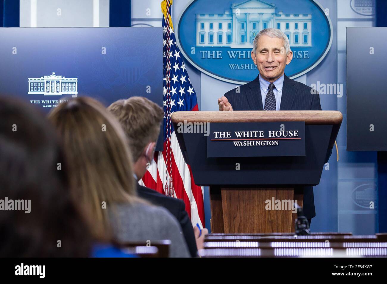 White House COVID Chief Medical Advisor Dr. Anthony Fauci participates in a briefing Thursday, January 21, 2021, in the James S. Brady Press Briefing Room of the White House. Stock Photo