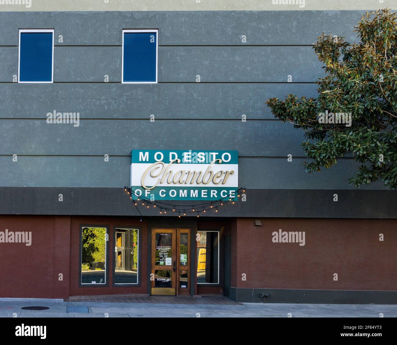 The Modesto California USA Chamber of Commerce in downtown Modesto Stock Photo