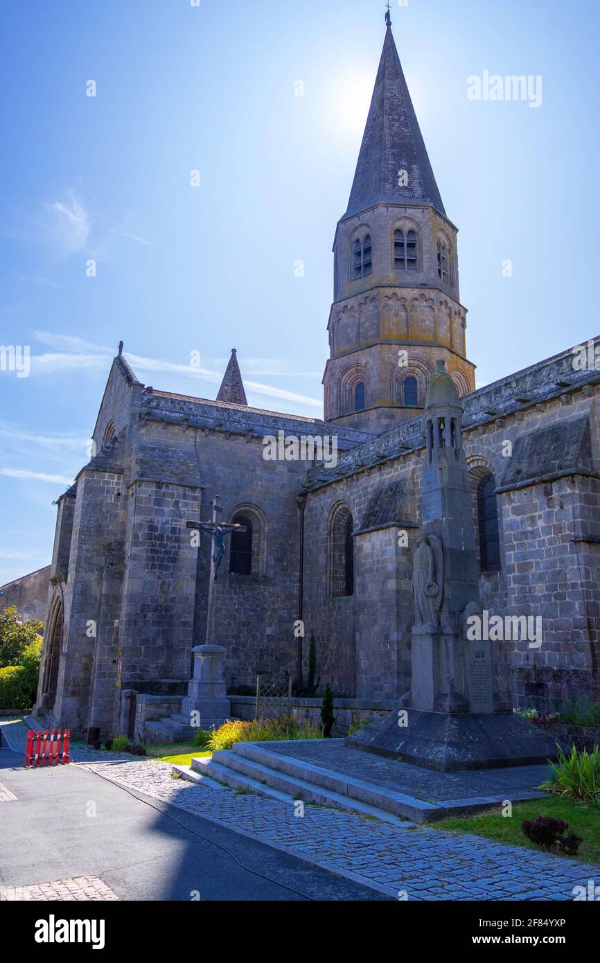 Le Dorat, France - August 23, 2019: The Saint-Pierre collegiate church of Le Dorat or Eglise Saint-Pierre-es-Liens du Dorat, Haute-Vienne department Stock Photo