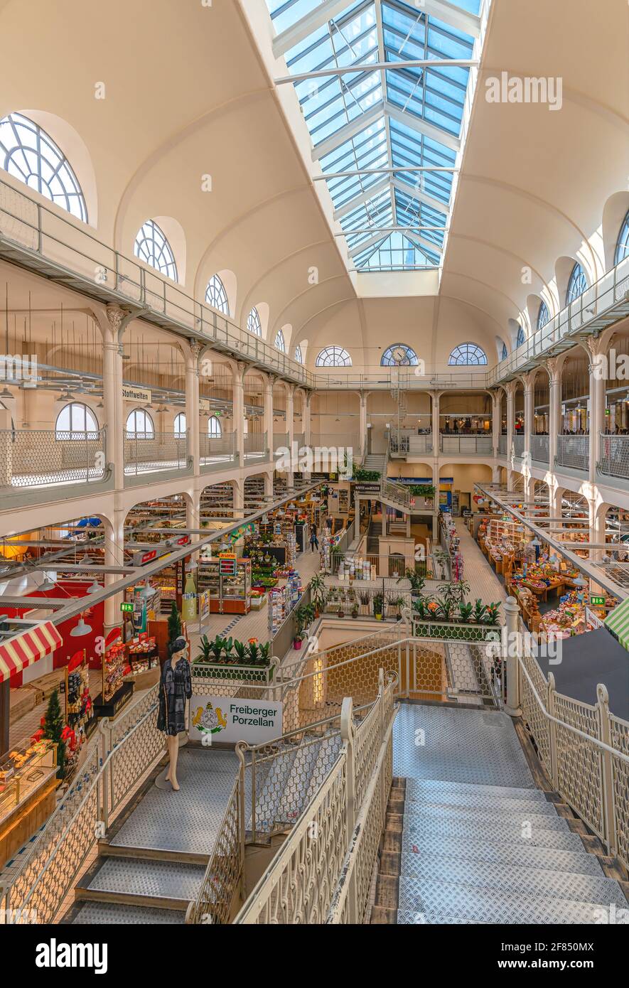 Interior of the Neustaedter Markthalle in Dresden, Saxony, Germany Stock Photo