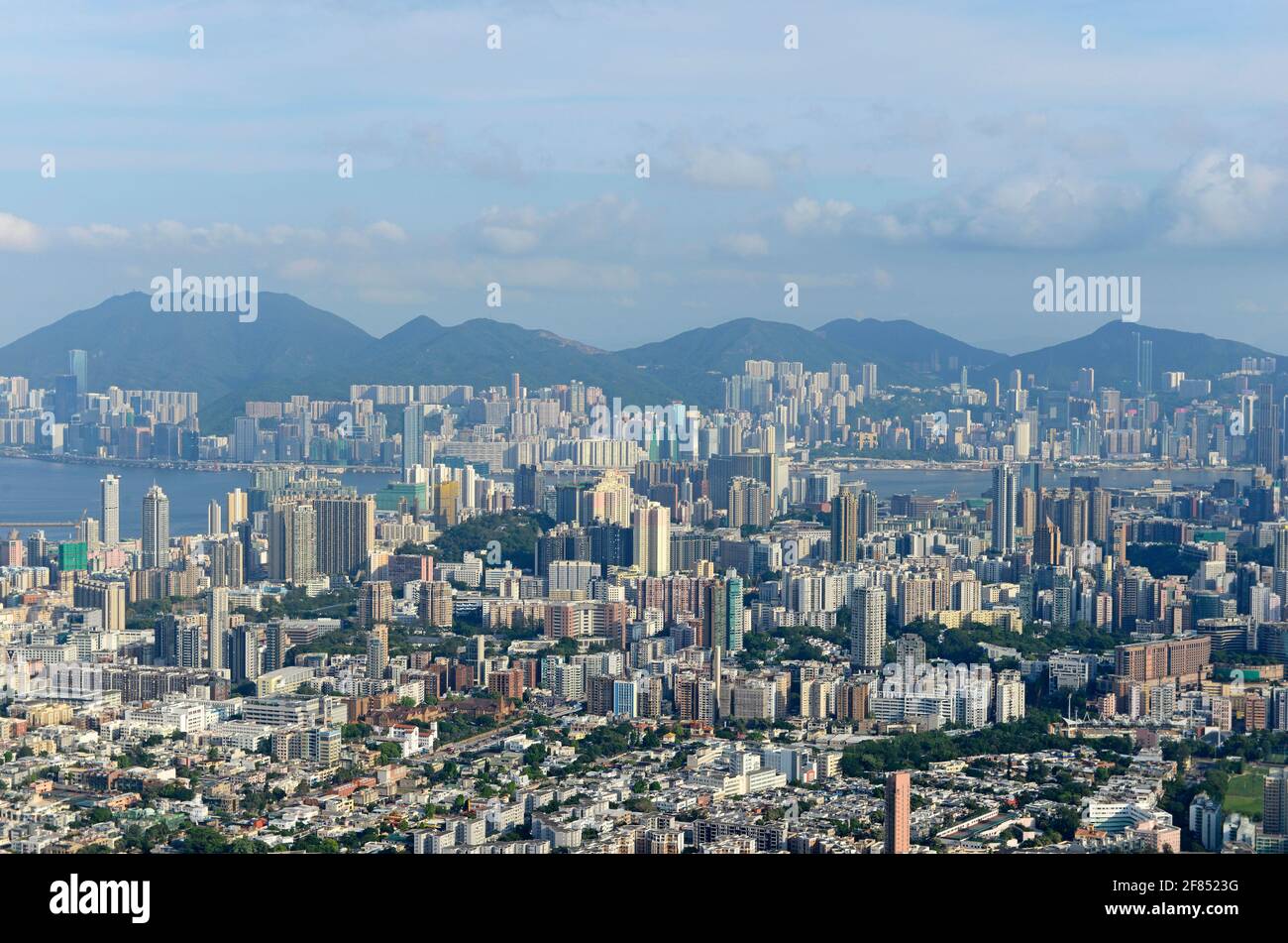 View over the Kowloon peninsular in Hong Kong, China, taken from the Kowloon hills to the north Stock Photo