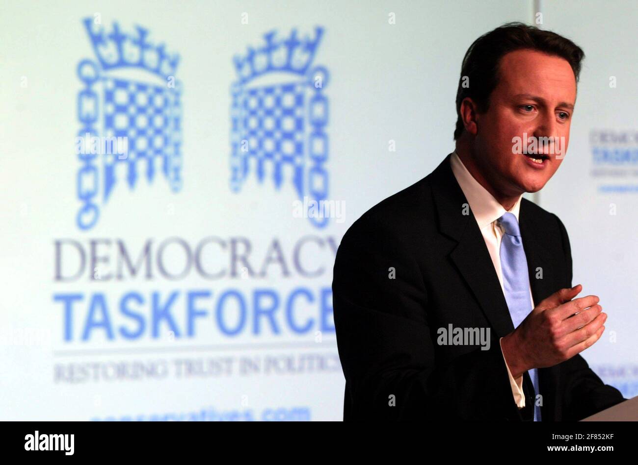 Britain's Conservative Party leader David Cameron speaks at a news conference to launch the party's Democracy Task Force at the Conservative Party headquarters in central London pic David Sandison Stock Photo