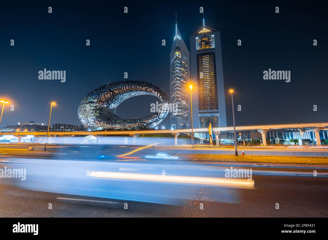 Dubai, United Arab Emirates - March 31, 2021: The Museum of The Future in Dubai downtown built for EXPO 2020 scheduled to be held in 2021 in the Unite Stock Photo