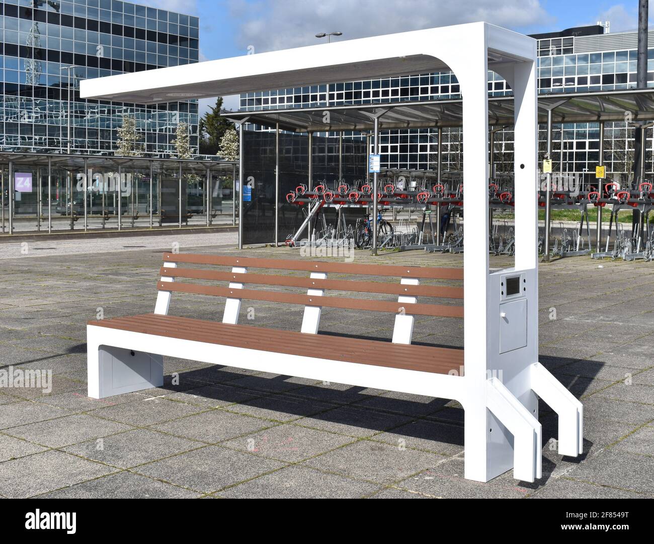 Smart bench on Station Plaza in Milton Keynes. Stock Photo