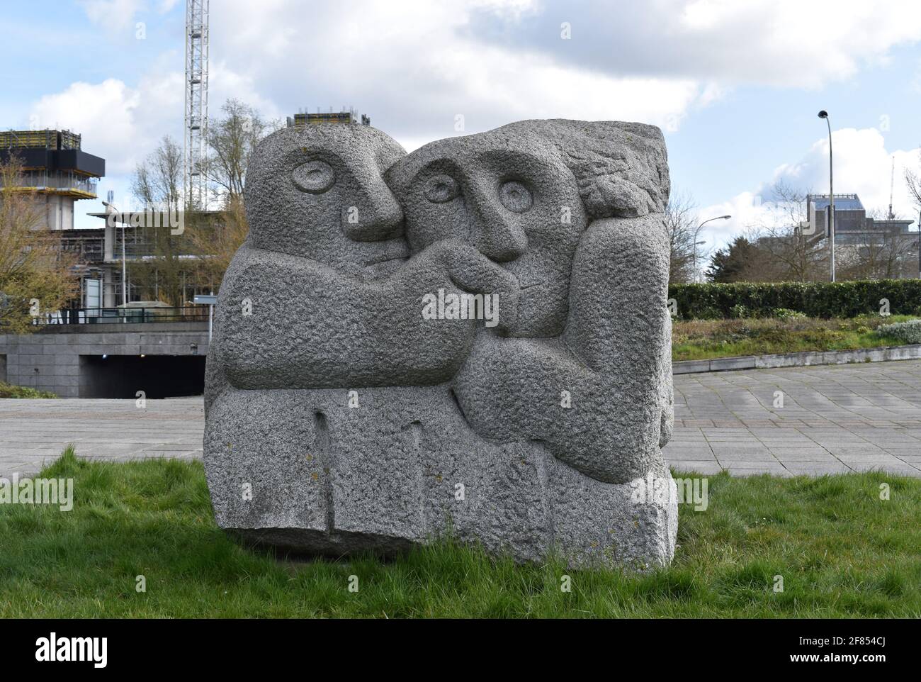 A sculpture at Milton Keynes Station Plaza, called 'O Wert thou in the cauld blast' by Ronald Rae. Stock Photo