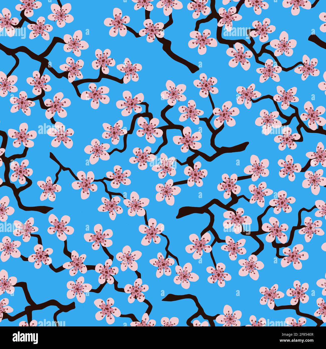 Seamless pattern with blossoming Japanese cherry sakura branches for