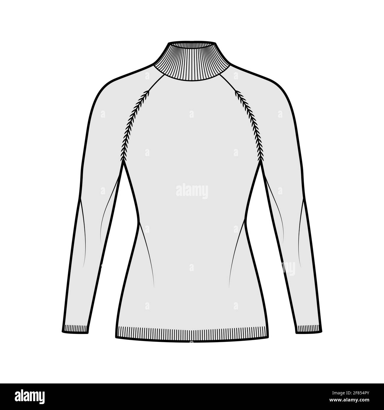 Turtleneck Sweater technical fashion illustration with long raglan