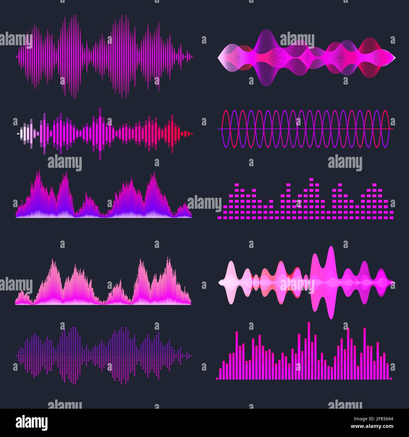 Colorful sound waves collection. Analog and digital audio signal. Music