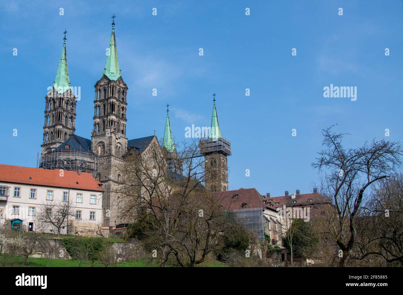The Bamberg Cathedral in the World Heritage city of Bamberg, Germany, photographed from the cathedral ground. Stock Photo