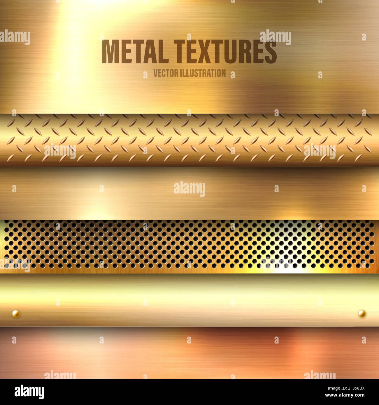 Realistic brushed metal textures set. Polished stainless steel