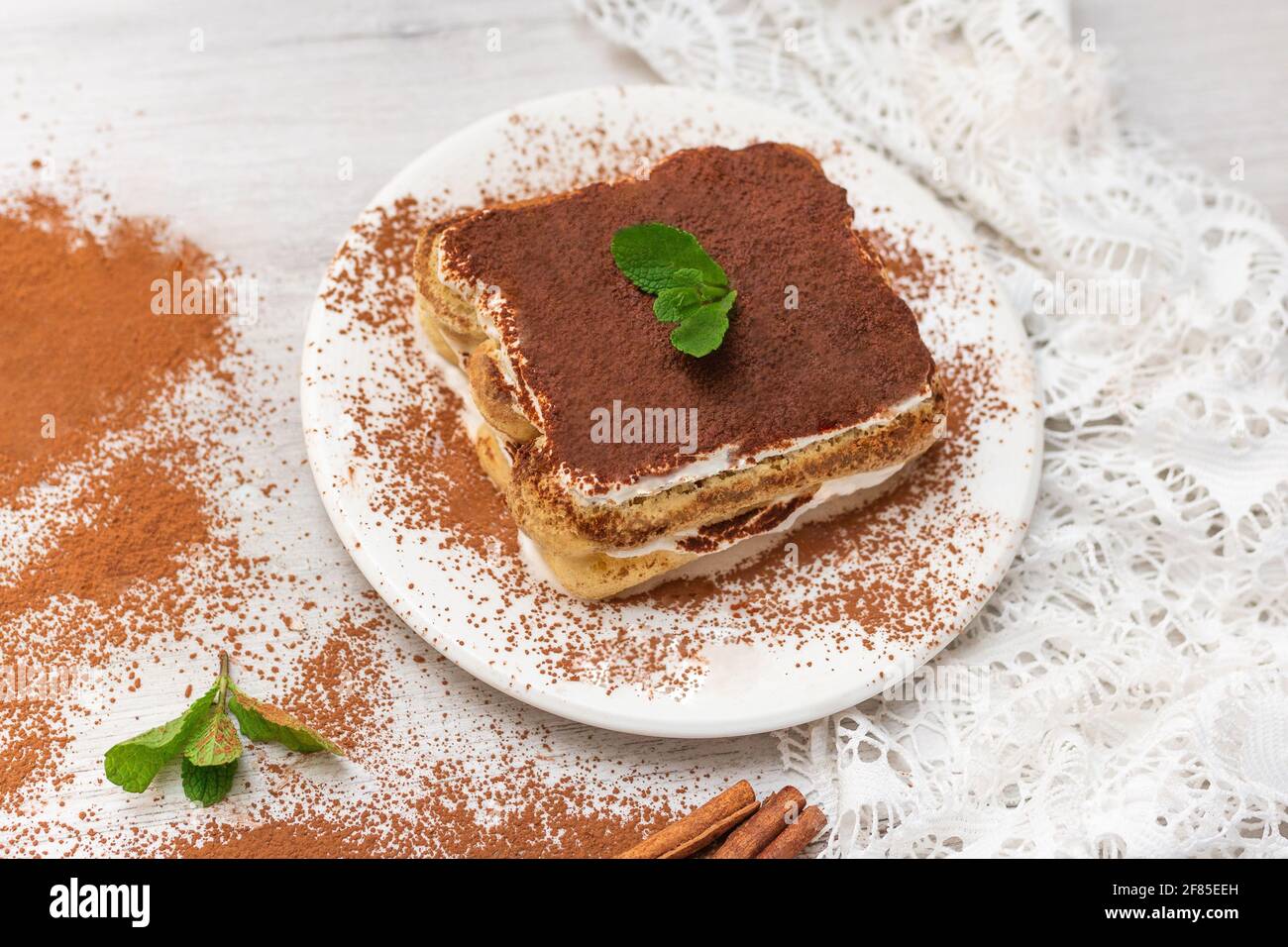 Homemade tiramisu cake . Food background. Sweet Italian dessert Stock